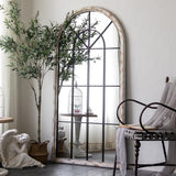 Full Length Arch Mirror Farmhouse Floor Mirror in Distressed White