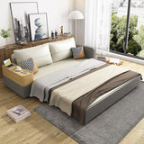 77" Beige & Gray Sleeper Sofa with Lift Top End Table Convertible Sofa Bed with Storage