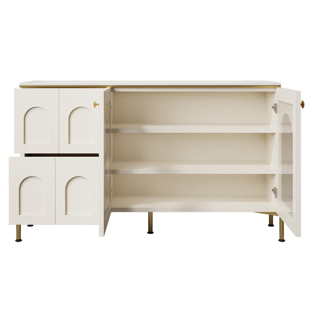 47" Modern White Arch Sideboard Buffet with 2 Doors & Drawers Carved Credenza