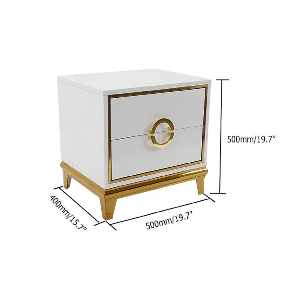Gold Nightstand Black Bedroom Nightstand with 2 Drawers Square Bedside Table