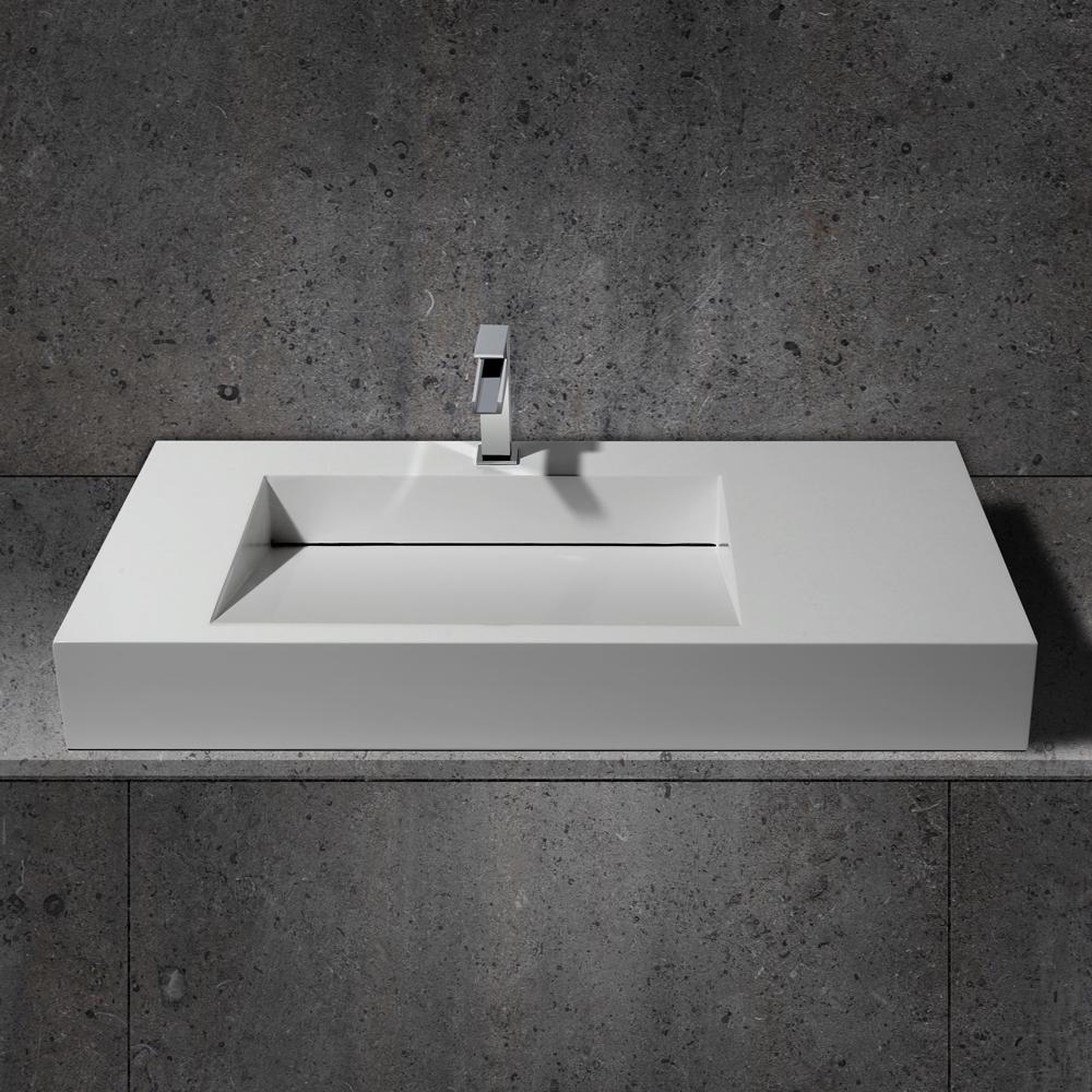 40" Wall-Hung Stone Resin Rectangle Bathroom Ramped Sink in Matte White