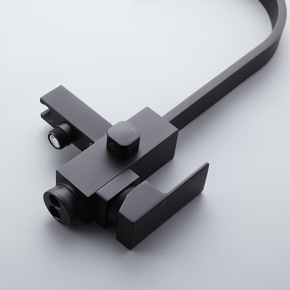 Freestanding Matte Black Bathtub Filler Faucet and Handheld Shower with High-Arc Spout