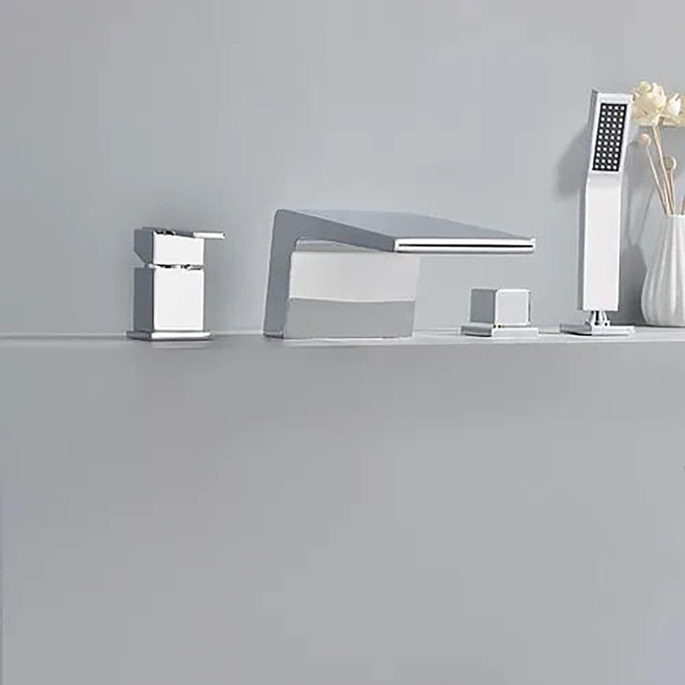 Waterfall Deck-Mount Roman Tub Faucet with Handshower in Brushed Gold