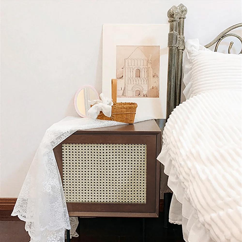Walnut Nightstand with 1-Door 2-Tier Bedside Table Small Cabinet with Black Metal Legs