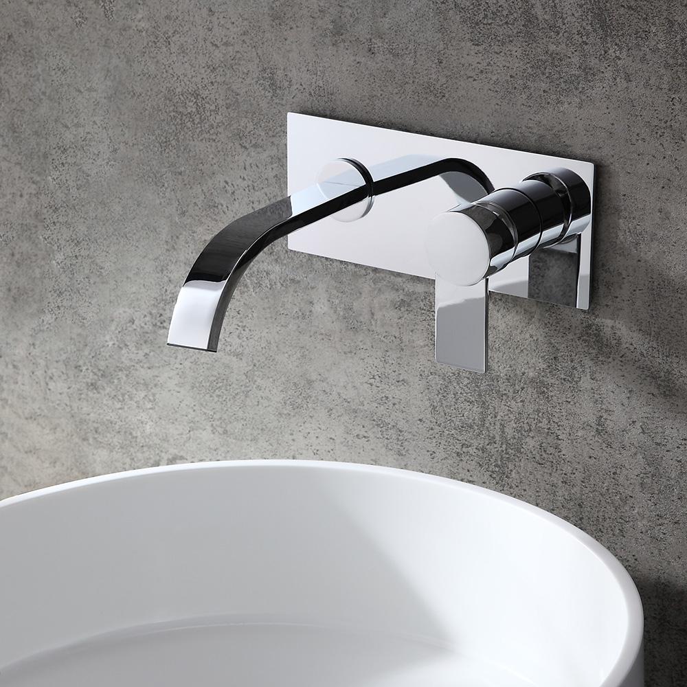 Virt Contemporary Single Handle Wall Mount Bathroom Sink Faucet Polished Chrome