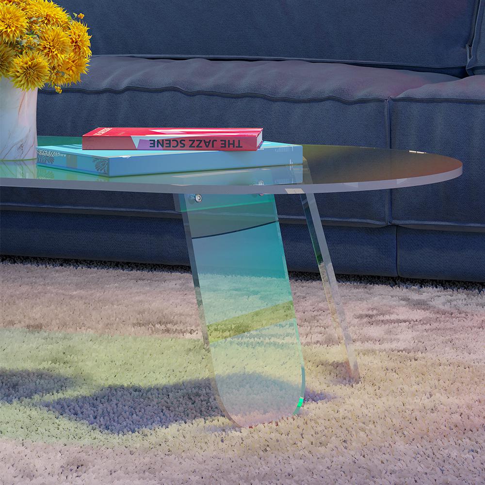 47" Modern Acrylic Oval Coffee Table in Clear Iridescent with 4 Legs
