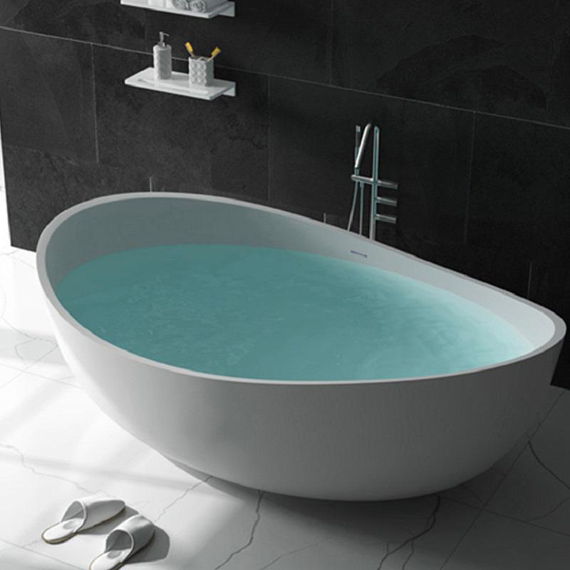 70" Contemporary Oval Freestanding Stone Resin Soaking Bathtub in Black