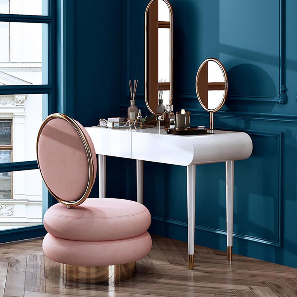 Pink Velvet Vanity Stool With Back Round Tufted Accent Chair Rose Gold