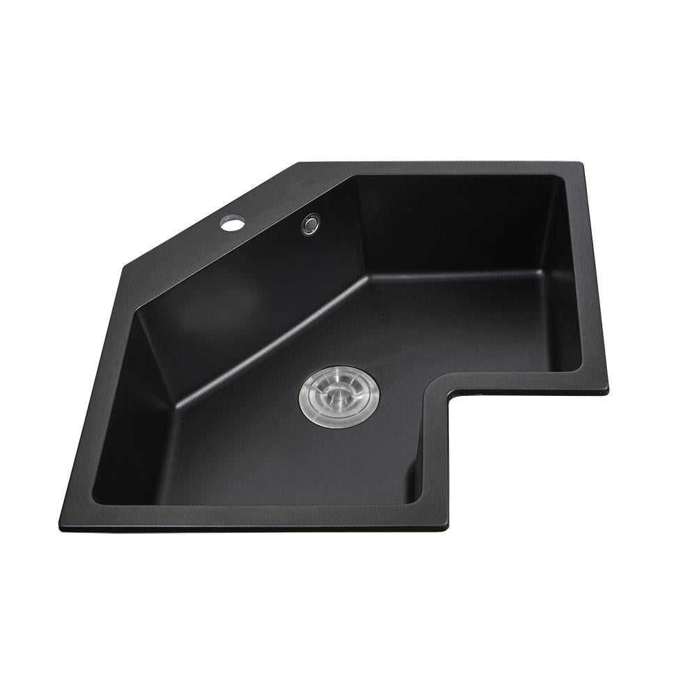 Black Drop In Corner Kitchen Sink Modern Single Bowl 25" Quartz Irregular Sink