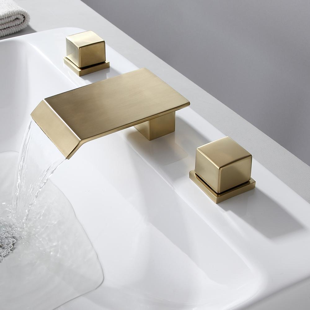 Moda Matte Black Waterfall Widespread Bathroom Sink Faucet Square Double Handle