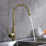 Stev Classic Antique Brass Goosenecked Single Handle 1-Hole Kitchen Faucet Solid Brass