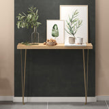 39" Modern Walnut Narrow Rectangular Console Table with Wooden Top Metal Legs
