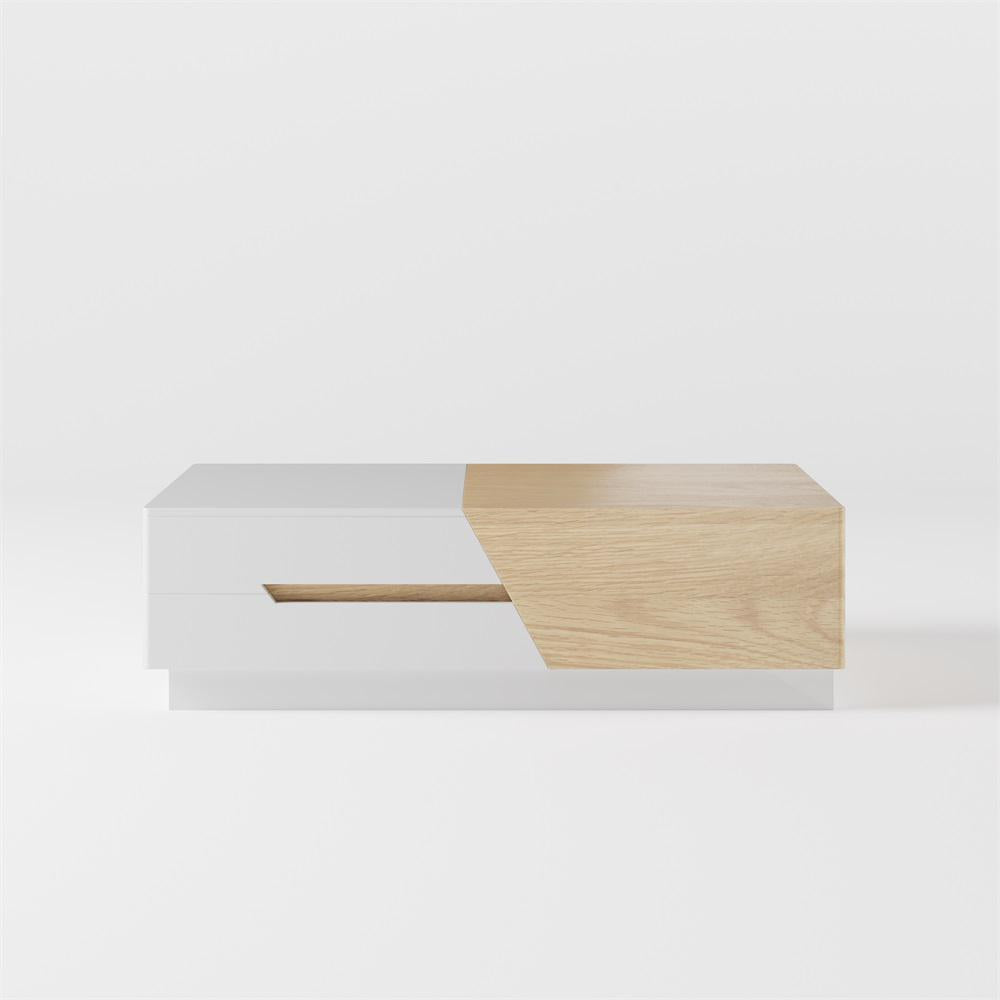 Pinkle 82'' Modern Wood Extendable Sliding Top Coffee Table with Storage in White Walnut