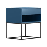 Blue Bedroom Nightstand with Drawer Bedside Table Metal Base