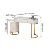 Modern White Makeup Vanity Expandable Upholstered Dressing Table with 5 Drawers in Gold