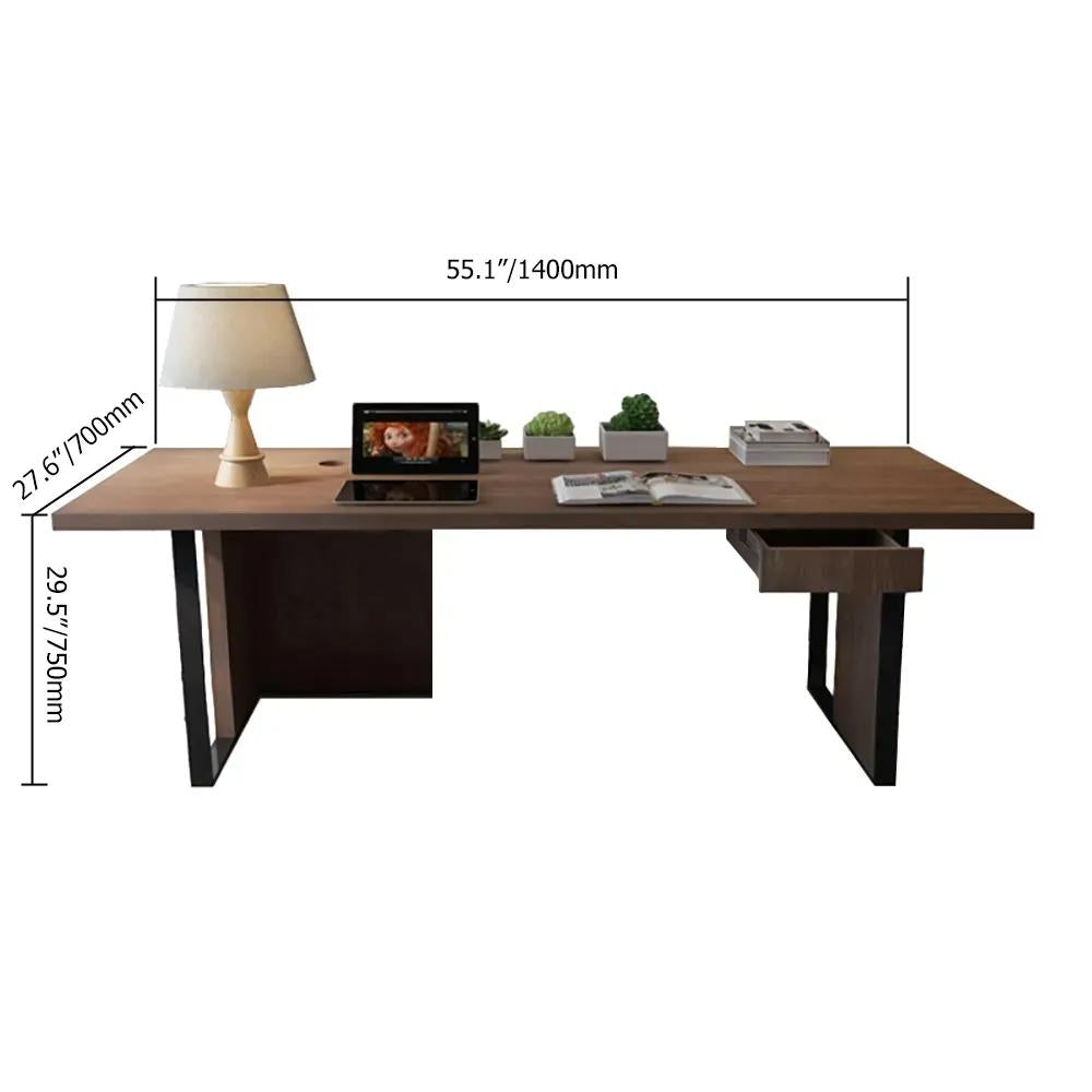 55.1" Black Rectangular Computer Desk with Drawer & Solid Wood Top