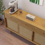 Farmhouse 55" Cane Sideboard Buffet with Storage Natural Kitchen Cabinet