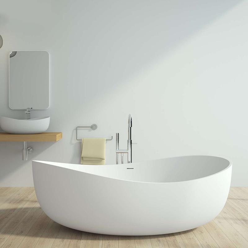70" Contemporary Oval Freestanding Stone Resin Soaking Bathtub in Black