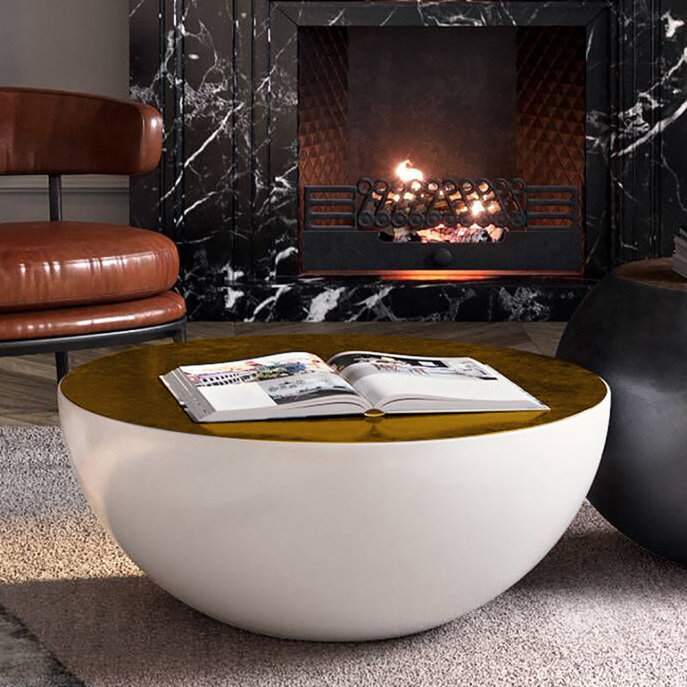Modern Black & White Bowl-Shaped & Drum Shaped Coffe Table Set with Round Brown Top