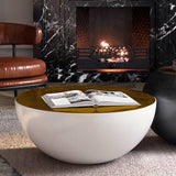 Modern Black & White Bowl-Shaped & Drum Shaped Coffe Table Set with Round Brown Top