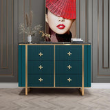 47" Modern Blue Dresser Faux Marble Top Cabinet with 6 Drawers in Gold