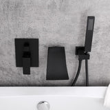 Modern Waterfall Wall-Mount Tub Filler Faucet Single Handle & Handshower in Matte Black