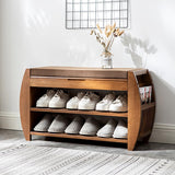 40.2" Rustic Bamboo Upholstered Entryway Flip Top Storage Shoe Rack Bench with 3 Shelves