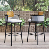 2 Pieces Outdoor Patio Teak & Aluminum 41" Counter Height Bar Stools Set with Backs
