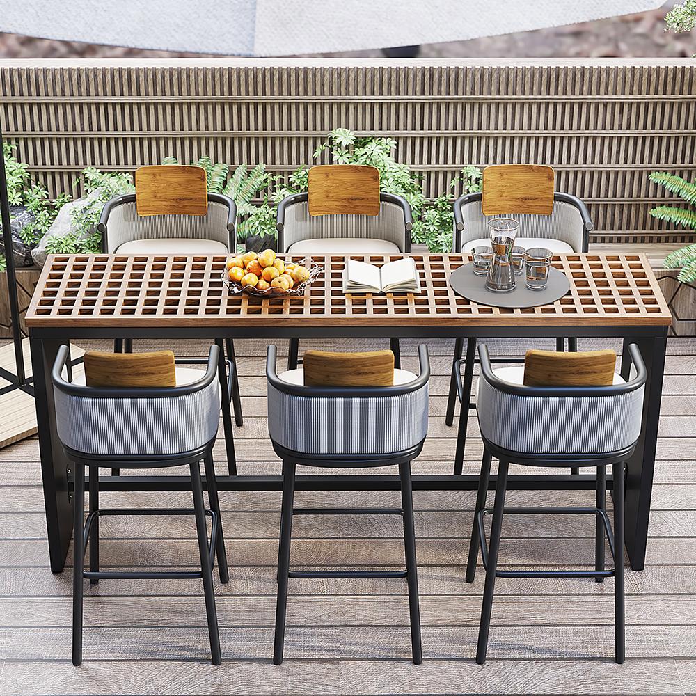 2 Pieces Outdoor Patio Teak & Aluminum 41" Counter Height Bar Stools Set with Backs