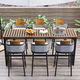 2 Pieces Outdoor Patio Teak & Aluminum 41" Counter Height Bar Stools Set with Backs