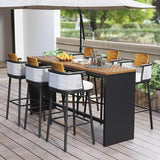 2 Pieces Outdoor Patio Teak & Aluminum 41" Counter Height Bar Stools Set with Backs