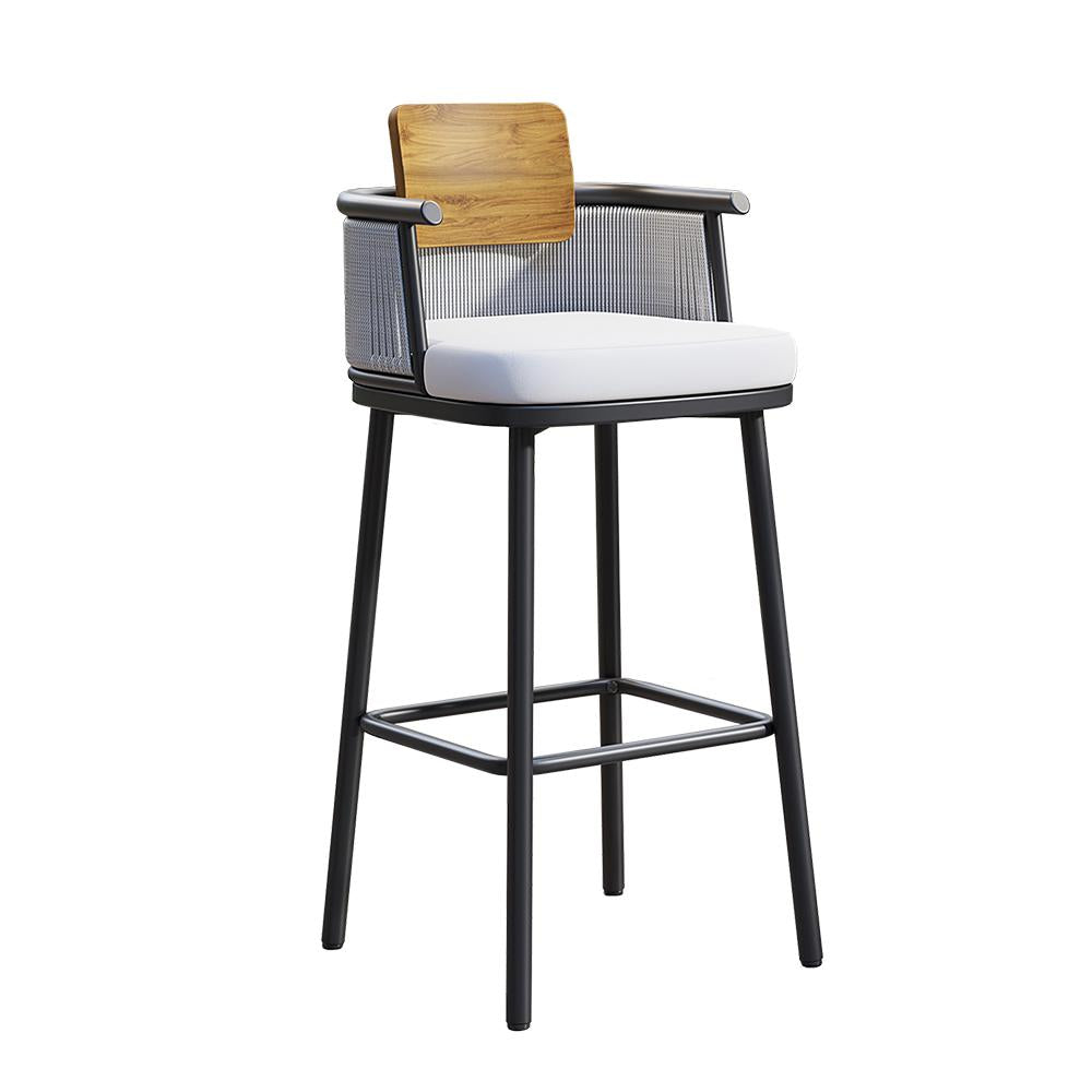2 Pieces Outdoor Patio Teak & Aluminum 41" Counter Height Bar Stools Set with Backs