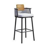 2 Pieces Outdoor Patio Teak & Aluminum 41" Counter Height Bar Stools Set with Backs