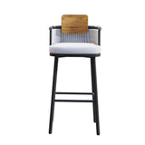 2 Pieces Outdoor Patio Teak & Aluminum 41" Counter Height Bar Stools Set with Backs