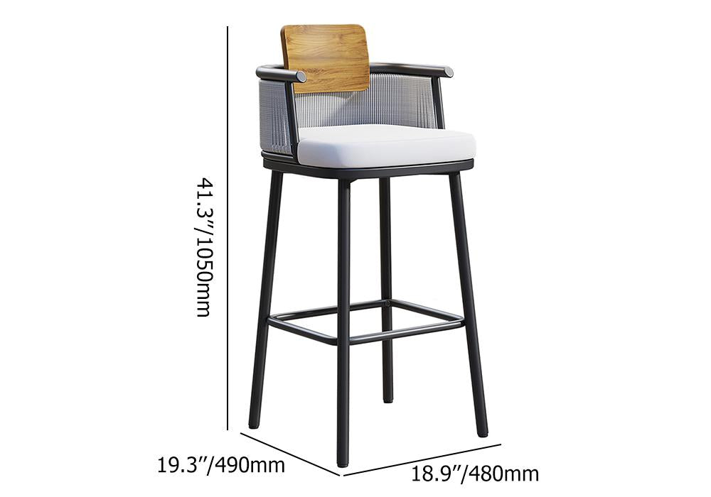 2 Pieces Outdoor Patio Teak & Aluminum 41" Counter Height Bar Stools Set with Backs