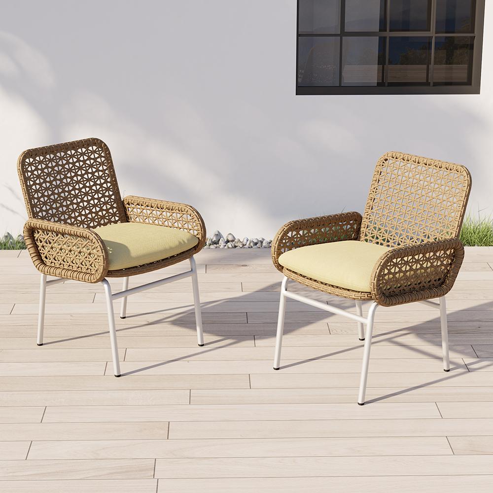 Modern Aluminum & Rattan Outdoor Patio Dining Chair Armchair in Brown