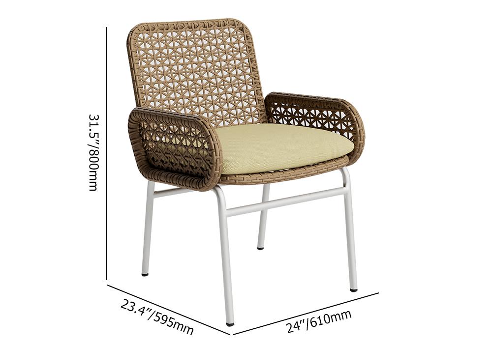 Modern Aluminum & Rattan Outdoor Patio Dining Chair Armchair in Brown