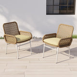 Modern Aluminum & Rattan Outdoor Patio Dining Chair Armchair in Brown