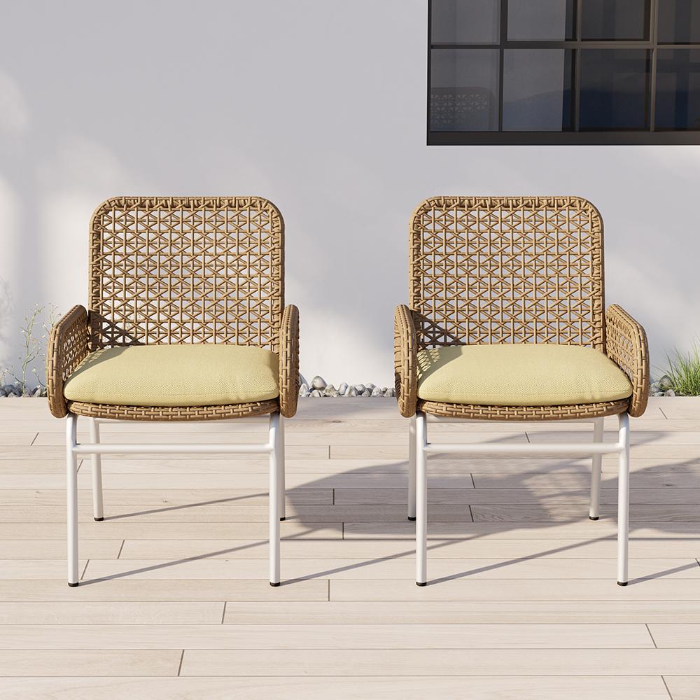 Modern Aluminum & Rattan Outdoor Patio Dining Chair Armchair in Brown