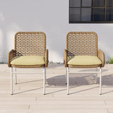 Modern Aluminum & Rattan Outdoor Patio Dining Chair Armchair in Brown