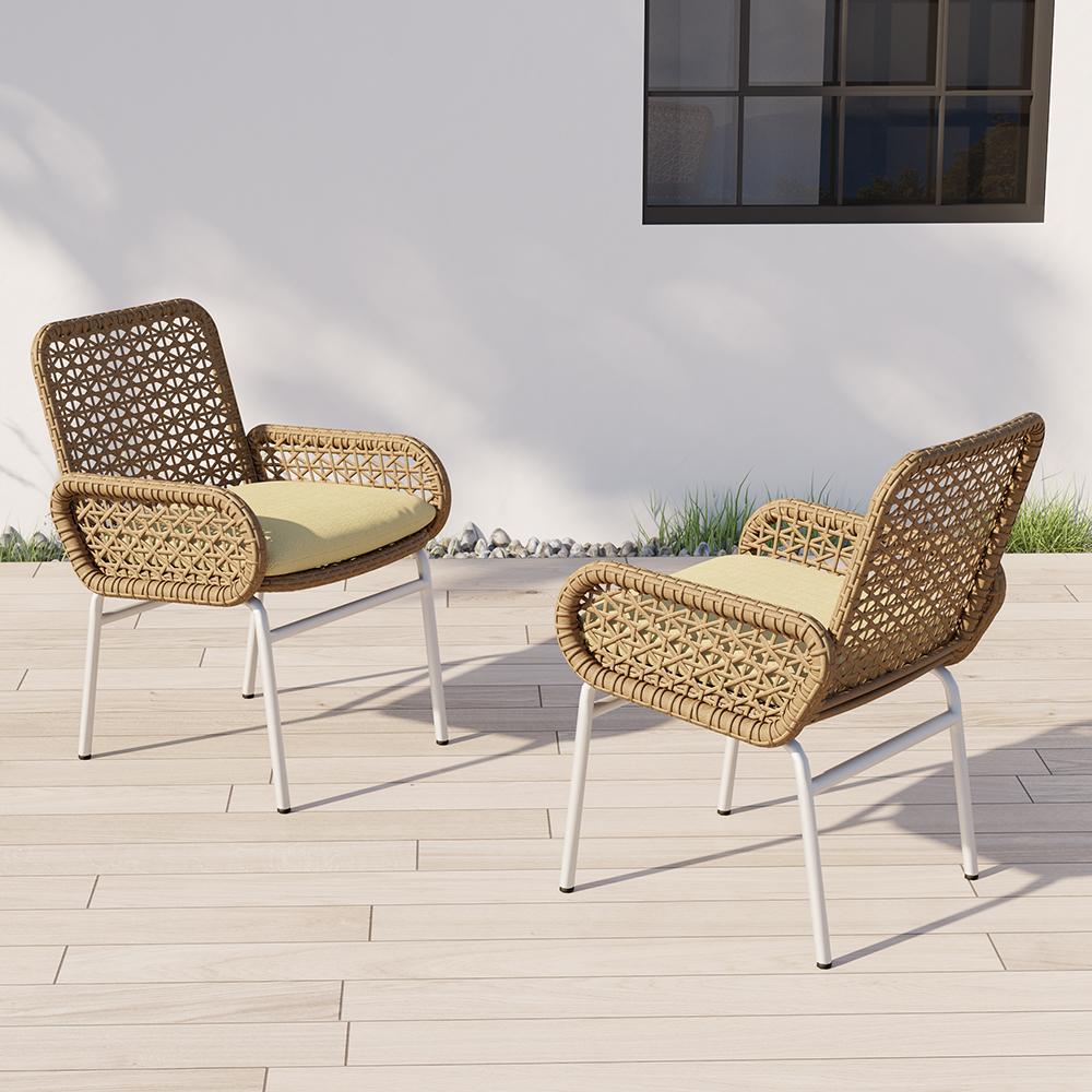 Modern Aluminum & Rattan Outdoor Patio Dining Chair Armchair in Brown