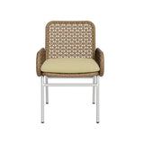 Modern Aluminum & Rattan Outdoor Patio Dining Chair Armchair in Brown