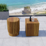 2 Pieces Rustic Round & Rectangle Teak Wood Outdoor Coffee Table Set in Natural