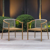 2 Pieces Modern Teak Wood Outdoor Patio Dining Chair Armchair Set in Natural & Beige