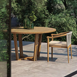 2 Pieces Modern Teak Wood Outdoor Patio Dining Chair Armchair Set in Natural & Beige