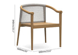 2 Pieces Modern Teak Wood Outdoor Patio Dining Chair Armchair Set in Natural & Beige