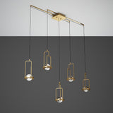 5-Light Kitchen Island light Crystal Linear Pendant Light in Gold
