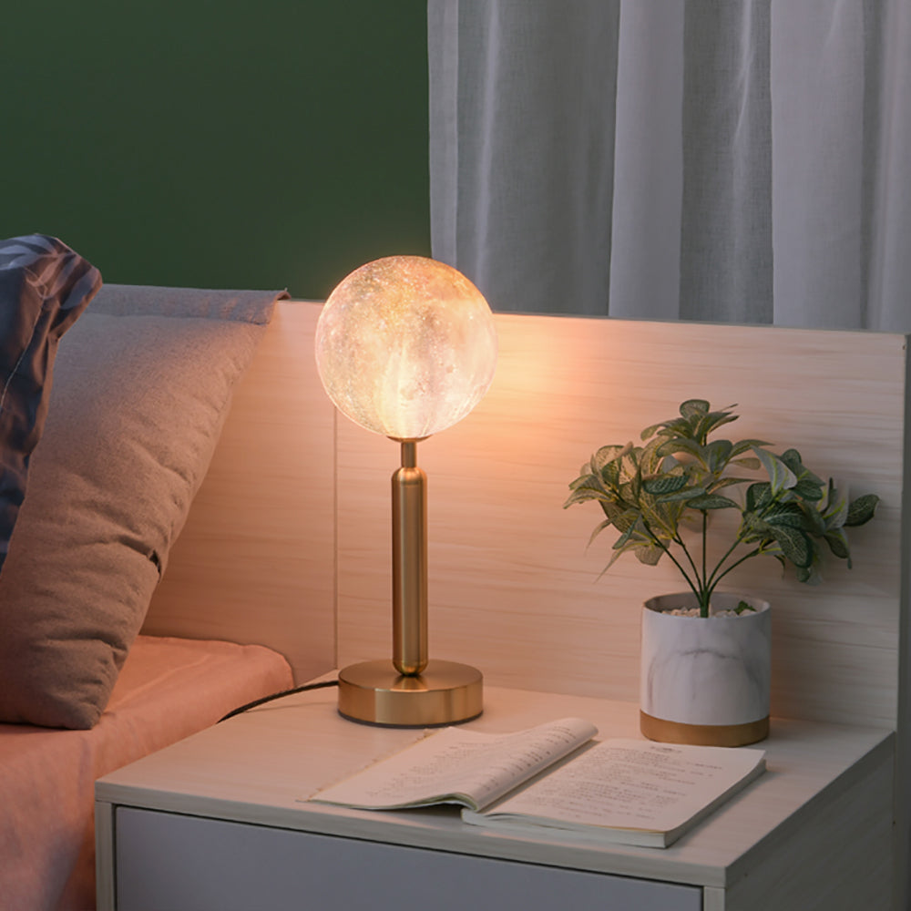 Modern 1-Light 3D Moon Lampshade Gold Iron Plating Table Lamp