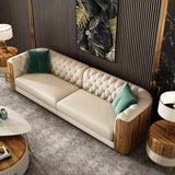 111" 4-Seater White Chesterfield Sofa with Green Pillows-Richsoul-Furniture,Living Room Furniture,Sofas & Loveseats