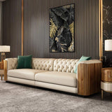 111" 4-Seater White Chesterfield Sofa with Green Pillows-Richsoul-Furniture,Living Room Furniture,Sofas & Loveseats